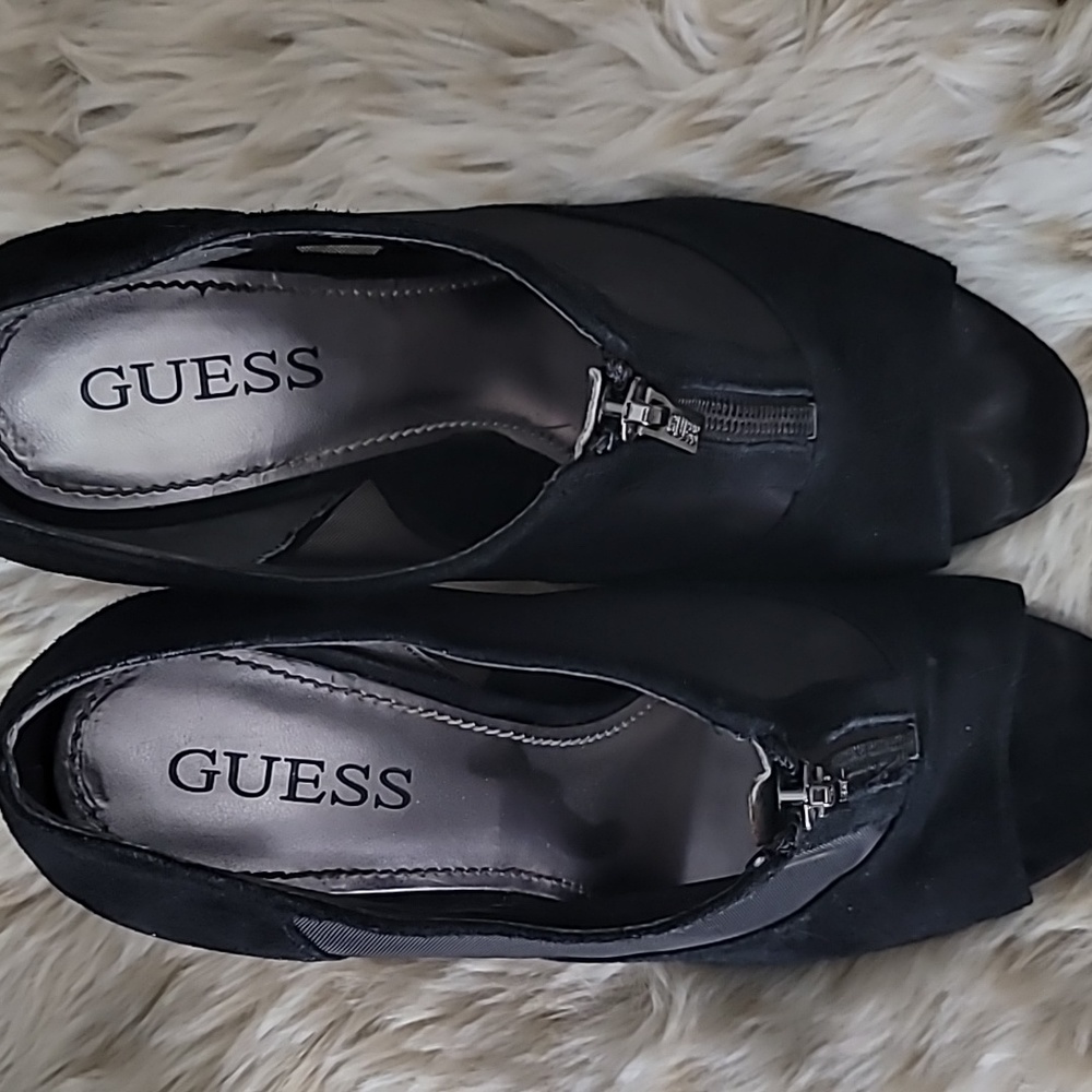 Guess Suede And Mesh Open Toe Zippered Heels - image 2